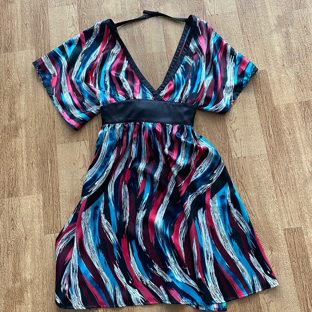 Guess Womens Kimono Style Casey Dress Size 3 Black/Pink/Blue/White
